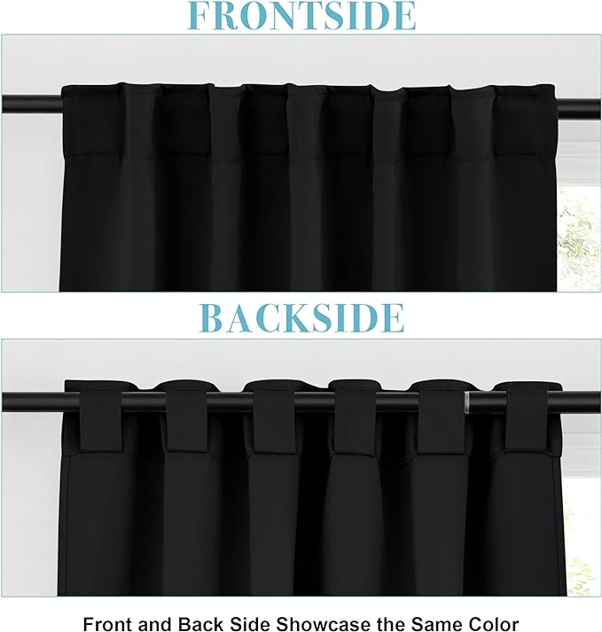 RYB HOME Short Bedroom Blackout Curtains - Small Window Treatment Set Energy Saving Thermal Insulated Drapes for Living Room/Nursery/Kitchen, 42-inch Wide x 45-inch Long, Black, 2 Panels