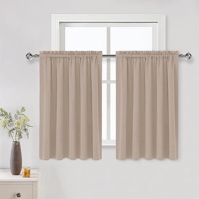 DWCN Blackout Curtains for Living Room Thermal Insulated, Energy Saving & Noise Reducing Bedroom Curtains, Camel, W 60x L 36 Inch, Set of 2 Rod Pocket Curtain Panels
