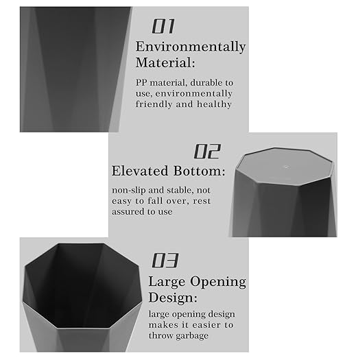 12L Trash Can Wastebasket Plastic Trash Bin Garbage Container Rubbish Can Paper Basket Office Organizer for Bedroom Home Office, 6 Grey