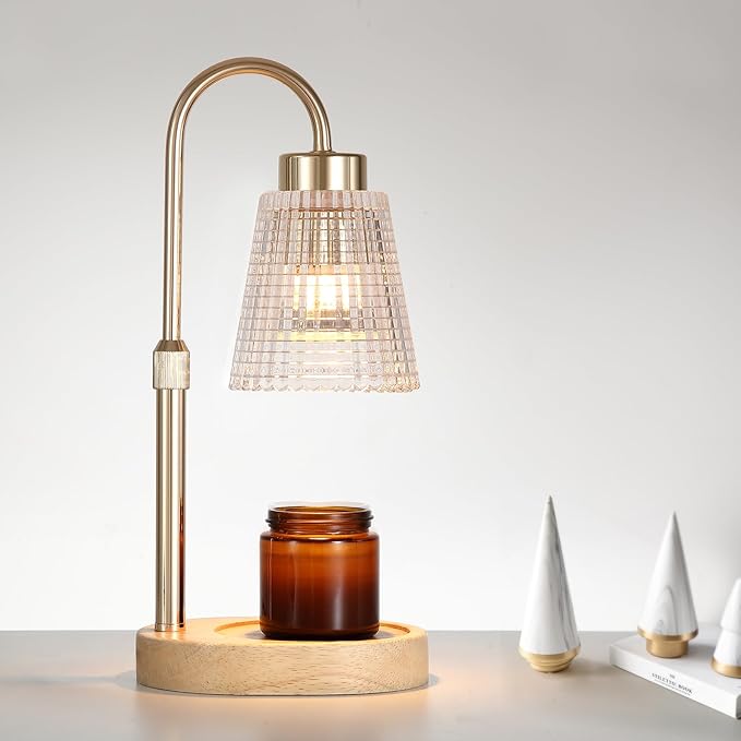 Gold Candle Warmer Lamp with Timer and Dimmer,Fragrance Electric Wax Melt Warmer with 2 Bulbs,Scented Jar Lamp,Mother's Day/Birthday/Christmas Gifts for Mom/Wife,Home Decor,Adjustable Height