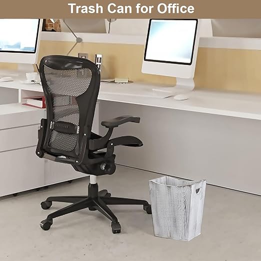 SEHERTIWY Wood Trash Can, Farmhouse Wastebasket Bin for Bathroom, Office, Bedroom, Living Room, Small Square Rustic Garbage Container (Wood-White)