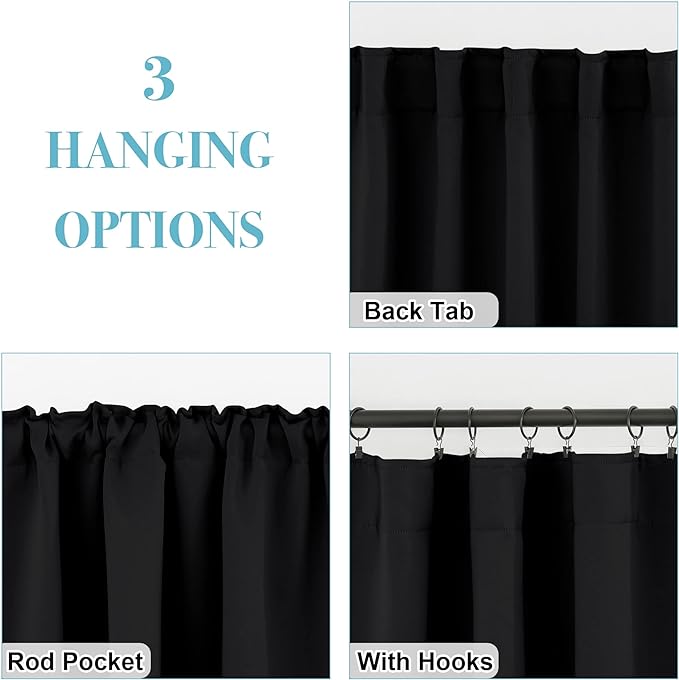 RYB HOME Bathroom Curtains Blackout - Thermal Insulating Privacy Small Window Curtains Short for Bedroom Basement Kitchen Kids Nursery Closet Cabinet, Wide 42 x Long 30 inches, 2 Panels, Black
