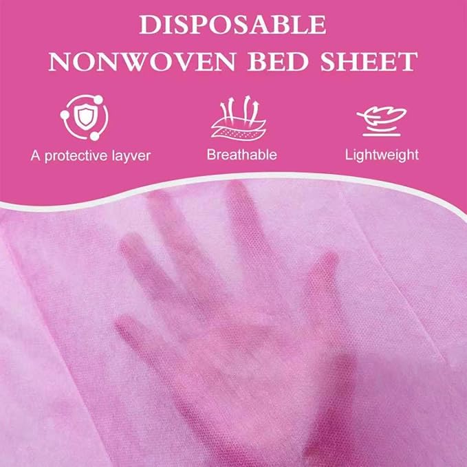 100 Pack Disposable Bed Sheets – 31.5 x 71 in Waterproof Non-woven Sheets for Massage, Spa, Tattoo & Salon Tables (Pink)