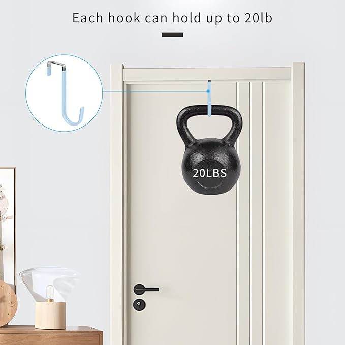 FYY Over The Door Hooks, 4 Pack Door Hangers Hooks with Rubber Prevent Scratches Heavy Duty Organizer Hooks for Living Room, Bathroom, Bedroom, Kitchen Hanging Clothes Towels Hats Coats Bags Cyan