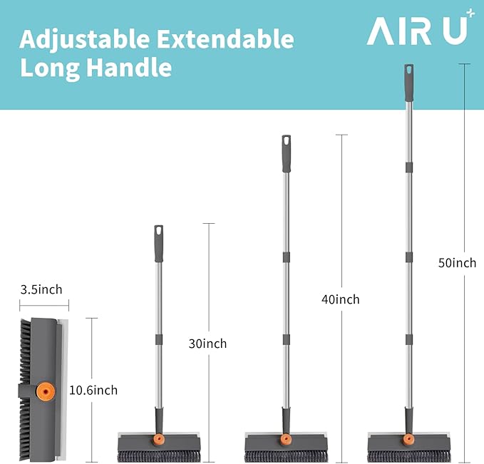 Floor Scrub Brush with Long Handle, 3 in 1 Scrape and Heavy-Duty Stiff Bristle Scrubber Brush for Cleaning Shower Bathroom, Patio, Garage, Kitchen, Wall and Deck (Gray, 1 Pack)