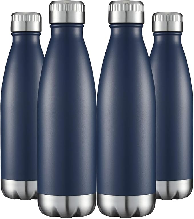 HASLE OUTFITTERS 17oz Stainless Steel Water Bottles Bulk, Vacuum Insulated Water Bottles Double Walled Powder Coated Reusable Metal Sports Water Bottles Keep Drinks Hot and Cold, Navy, 4Packs