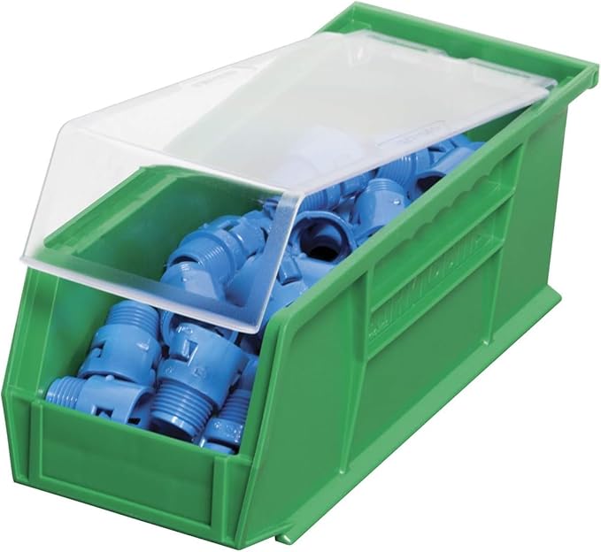 Akro-Mils 30224 AkroBins Plastic Storage Bins, Space-Saving Stackable Bins for Garage, Pantry, Craft Organization, 11" L x 4" W x 4" H, Green, 12-Pack