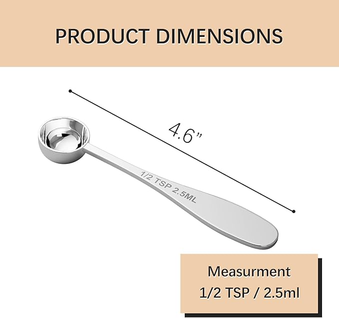2PCS 1/2tsp(1/6tbsp, 2.5 ml) Single Measuring Spoon, Stainless Steel Individual Teaspoon, Metal Measure Scoop with Gift Box