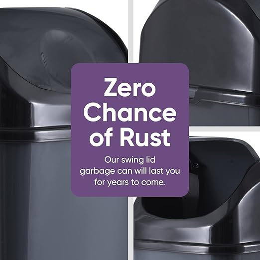 Superio Kitchen Trash Can with Swing Top Lid 9 Gallon Slim Waste Bin 37 Qt Sturdy Plastic Garbage Can Medium Recycling Bin for Office, Bathroom, Under Counter, Dorm, Bedroom (Dark Grey)