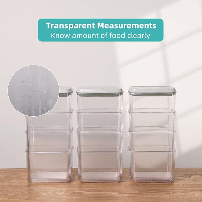 Ankou Pop Airtight Food Storage Containers with Lids for Kitchen Pantry Organizing Stackable Container for Cereal Snack Flour Sugar Coffee Spaghetti -12 Pcs(1.2, 2.0, 2.7, 3.3qt)*3