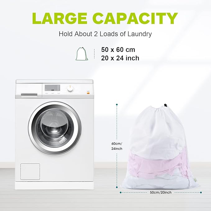 OTraki 2 Pack Mesh Laundry Bag, 20x24 Inch Heavy Duty Laundry Fine Mesh Bags Dirty Clothes Drawstring Laundry Wash Bag Delicates Net Storage Travel Bag Machine Washable for College Home Dorm White