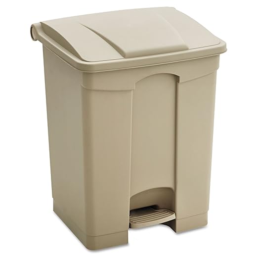 Safco Step On Plastic Trash Can with Foot Pedal, 23 Gallon Garbage Can for Kitchen, Indoor or Outdoor Use, Hands Free, Tan