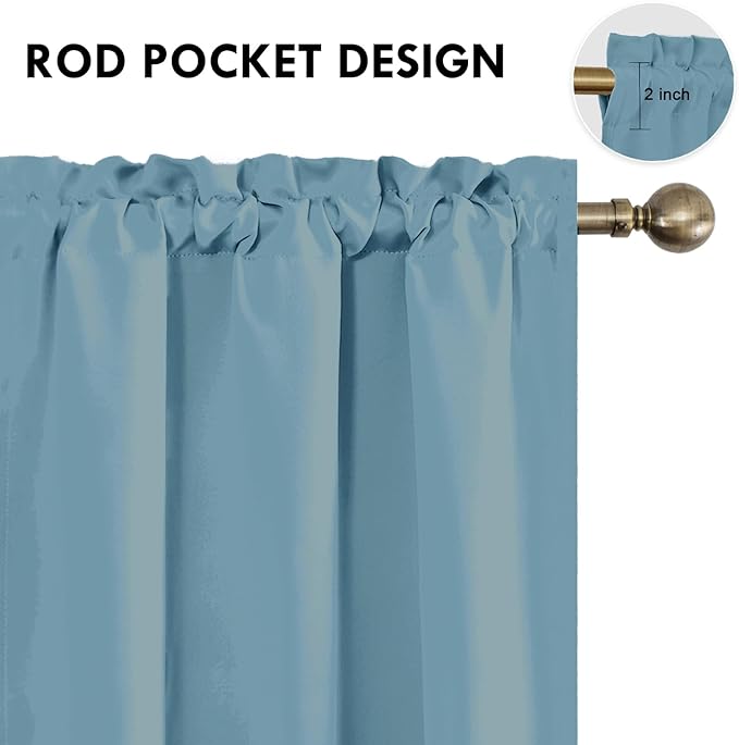 DWCN Blackout Curtains for Living Room Thermal Insulated, Energy Saving & Noise Reducing Bedroom Curtains, Stone Blue, W 42x L 63 Inch, Set of 2 Rod Pocket Curtain Panels