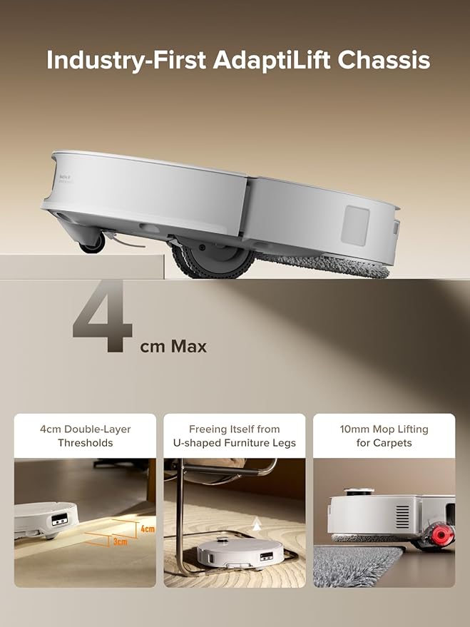 roborock Qrevo CurvX Robot Vacuum and Mop, 22,000Pa Suction, 3.14’’ Ultra Slim, Dual Anti-Tangle System, Reactive AI Obstacle Recognition, AdaptiLift Chassis, Auto Hot Water Mop Washing & Drying