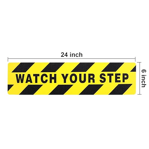 Boao 24 Pieces Watch Your Step Stickers Sign 6 x 24 Inch Caution Watch Your Step Floor Decals Warning Sticker Adhesive Tape Anti Slip Abrasive Tape for Workplace Safety Wet Floor Caution