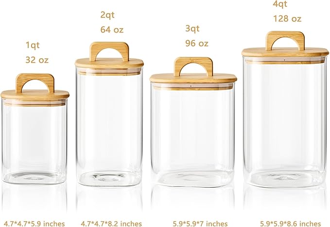 Sweejar 4 qt Large Jars with Bamboo Lids, 1 Gallon Glass Candy Jar with Lid, Sugar/Flour Storage Containers, 128 oz Big Glass Canisters with Airtight Lid, 1 Pack