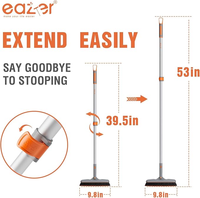 Eazer Grout Brush with Long Handle, 180°Rotation Tile Grout Cleaning Brush, V-Shape Shower Scrubber Cleaner, Stiff Bristle for Cleaning Bathroom Tile Floors - 53in