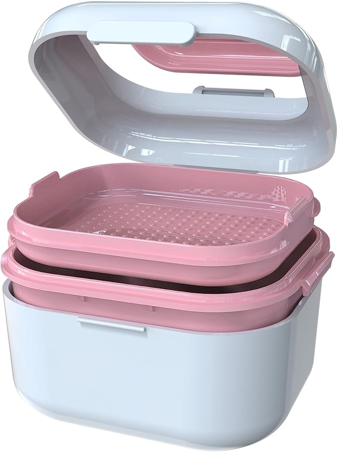 BVN Denture Bath Denture Case: Denture Cup for Soaking Dentures, Retainer Cleaner Case with Mirror, Mouth Guard Case, Aligner Case, Retainer Holder, Night Guard Case, False Teeth Container White