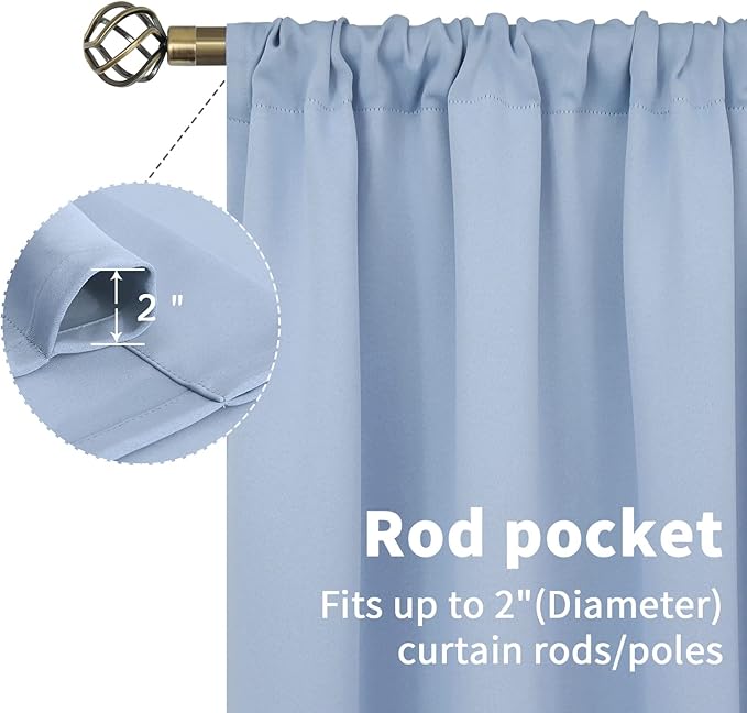 BGment Baby Blue Room Darkening Curtains for Short Window - Rod Pocket Thermal Insulated Blackout Curtain Drapes for Nursery Kids Bedroom, 42 x 45 Inch, 2 Panels