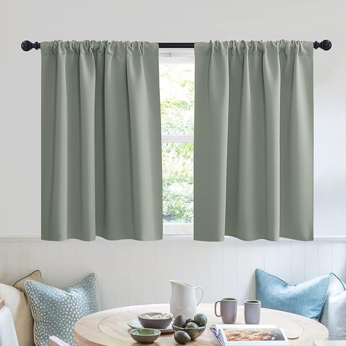 RYB HOME Dorm Curtains Room Darkening, 30 inch Length Privacy Window Treatment Thermal Insulated Covers for Shortage Room Studio Nursery, W42 x L30 inch, 2 Panels, Grayish Green