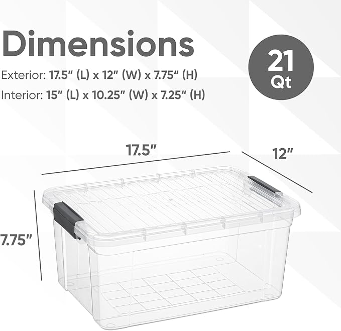 Superio Clear Storage Boxes with Lids, 20 Quart Plastic Container Bins for Organizing, Stackable Crates, BPA Free, Non Toxic, Odor Free, Organizers for Home, Office, School, and Dorm