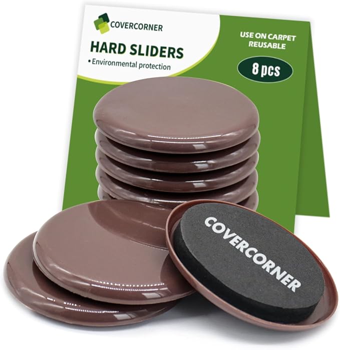 Furniture Sliders for Carpet 8 PCS - 3 1/2 inch Furniture Moving Slider Chair Legs Floors Protectors– Move Your Furniture Easy & Safely(for Carpet) Brown