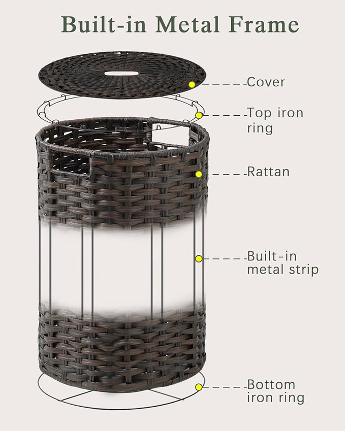 Large Laundry Hamper Laundry Basket Round 34.3 Gal (130 L) Handwoven Wicker Laundry Baskets Rattan Laundry Basket with Laundry Bag Handles 2 Mesh Bags for Living Room Bedroom Brown