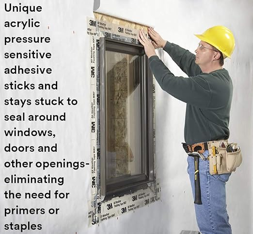 3M All Weather Flashing Tape 8067, 6 in x 75 ft, 1 Roll, Adhesive Backed Split Liner, Prevents Moisture Intrusion, Waterproof Flashing Seals Doors, Windows, Openings in Wood Frame Construction