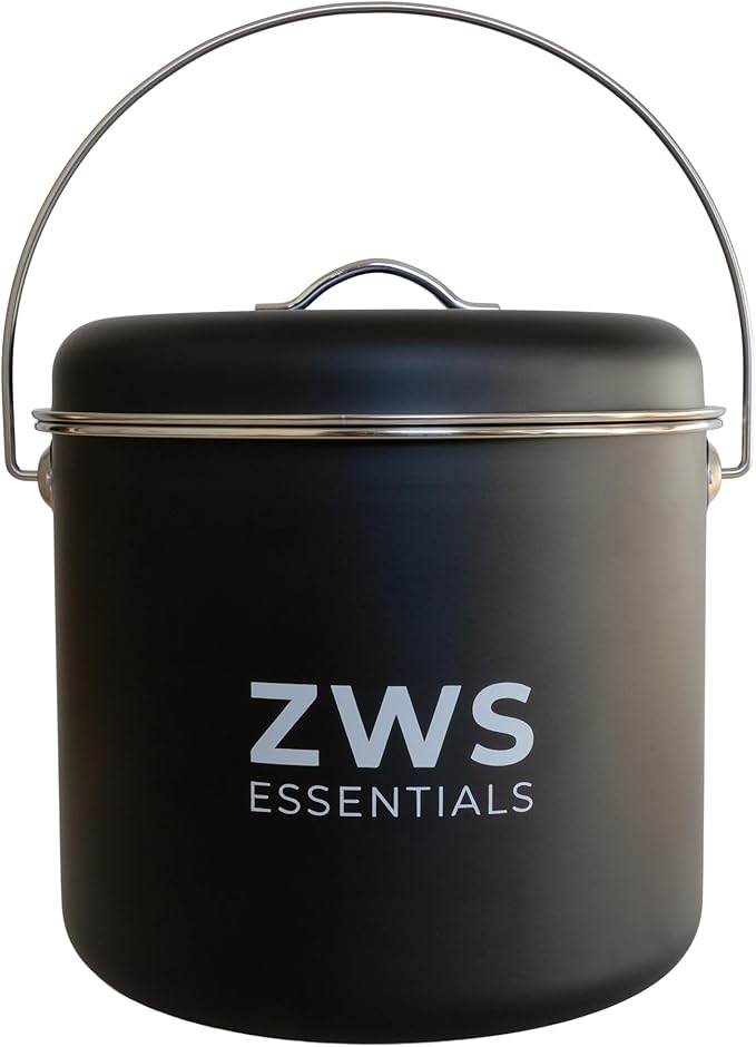 Black Stainless Steel Compost Bin | 6.5L Odor-Free Kitchen Countertop Food Scrap Pail with Charcoal Filter | Compact Zero Waste Solution for Home and Apartment Kitchens