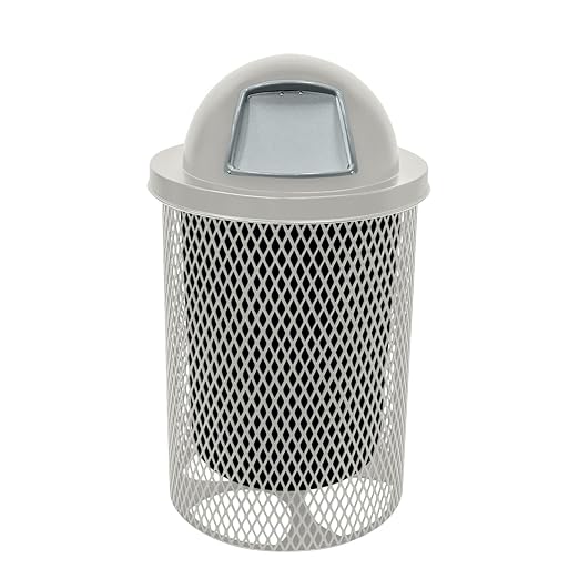 COATEDOUTDOORFURNITURE RDT-Gry Heavy Duty 32 Gallon Round Trash Receptacle, Liner Included, Gray with Gray Steel Dome Top, Made in America