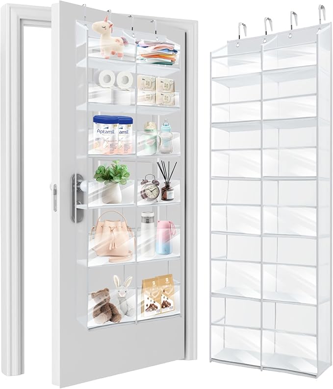 HOMELUX THEORY Heavy Duty Over the Door Organizer - Extra Wide Clear Closet Organizers And Storage, Hanging Storage Door for Bedroom & Baby Nursery, 1PC Transparent