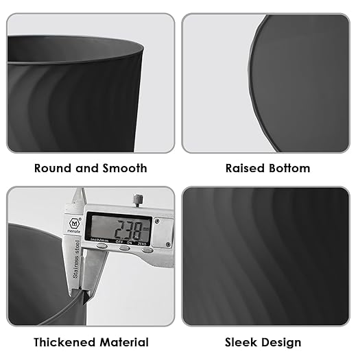 YGJT Small Trash Can, 3 Pack 1.8 Gallons Bathroom Trash Can, Slim Waste Basket, Round Garbage Can, Plastic Trash Bin for Kitchen, Dorm, Bedroom, Office, Living Room, Study, Compact Spaces(Black)