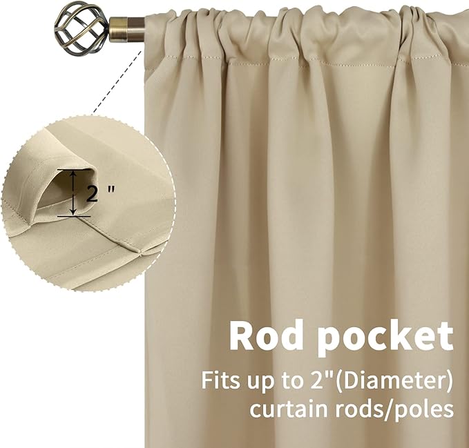 BGment Beige Blackout Curtains 36 Inches Length for Kitchen Cafe Window - Short Thermal Insulated Drapes Darkening Privacy with Rod Pocket for RV Bathroom Small Window, 2 Panels, 42 x 36 Inch