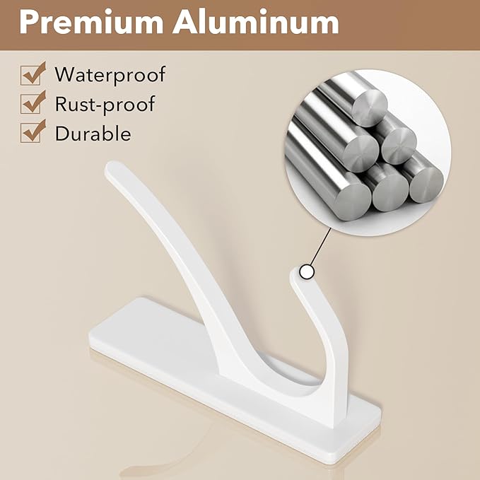 Self Adhesive Coat Hooks for Hanging, Heavy Duty Stainless Double Wall Hook for Towel, Backpack, Hat, Sturdy Metal Hanger for Bathroom, Bedroom, Door, Wall Mounted, 10 Pack, White