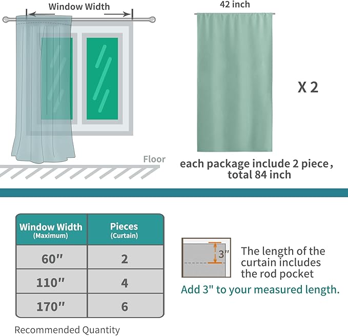 BGment Sage Green Blackout Curtains for Bedroom 48 Inch Length - Thermal Insulated Drapes with Rod Pocket Darkening for Kitchen Bathroom Living Room Window, 42 x 48 Inch, 2 Panels
