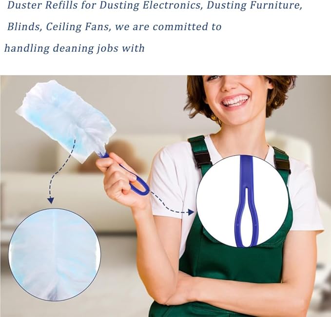 Duster Refills Compatible with Swiffer Duster, Heavy Duty Multi Surface Duster Replacement with 1 Extra Handle for Cleaning Furniture, Blinds, Ceiling Fans and Car (Blue-21 Pack)