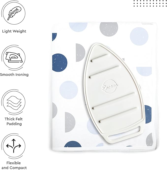 Encasa XO Ironing Mat/Pad (Large 48"x28") with 3mm Padding & Silicone Iron Rest for Steam Pressing on Tabletop or Bed - Heat Resistant, Portable, Quilting & Travel Blanket - Blue Moon