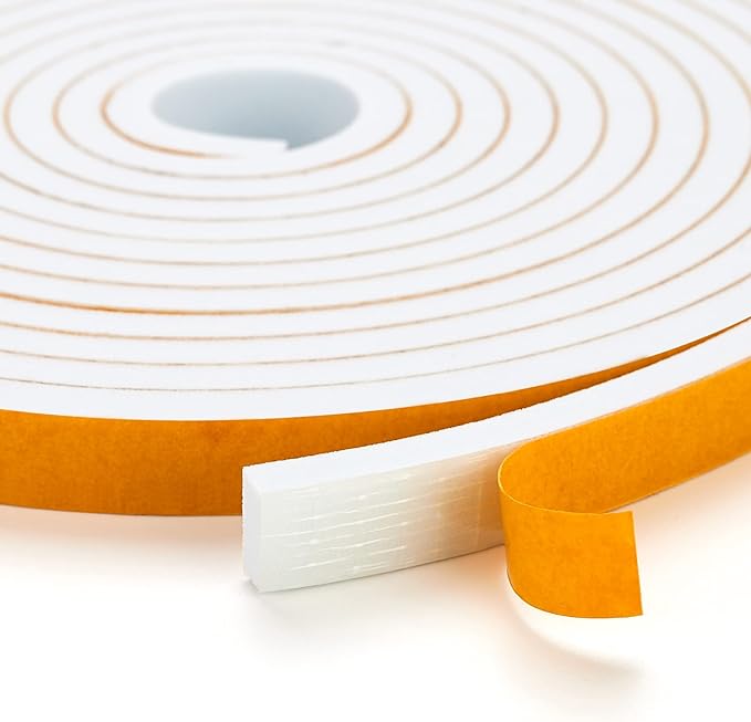 13 Feet Weather Stripping Door Seal, 1" Wide X 1" Thick Door Seal Strip High Density Foam Tape Adhesive Strip for Door Soundproofing,Window Insulation (1" x 1" x 13FT,White)