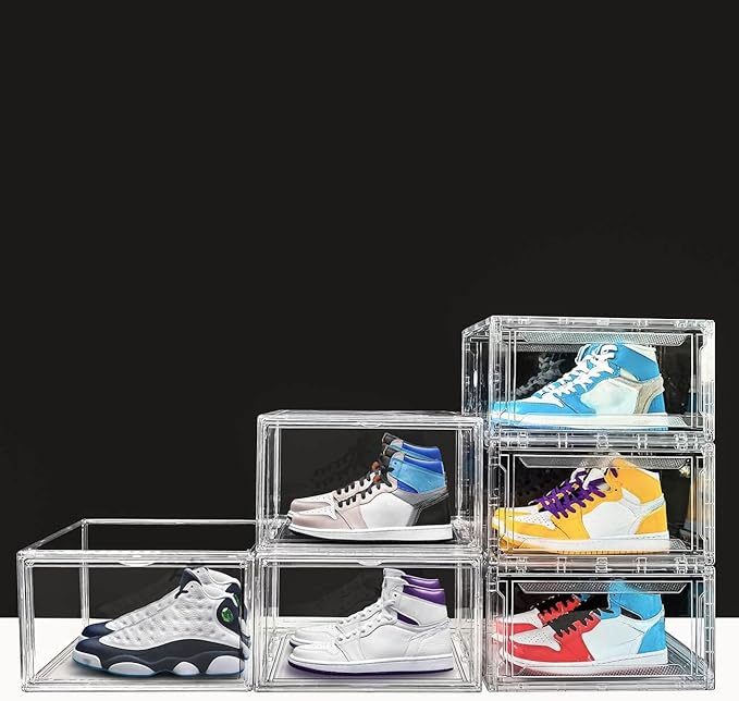 KDOR Shoe Boxes Clear Plastic Stackable 3 Pack Shoe Storage for Sneakerheads, Shoe Display Case Magnetic Door, Strong and Block of UV Protect your Shoes