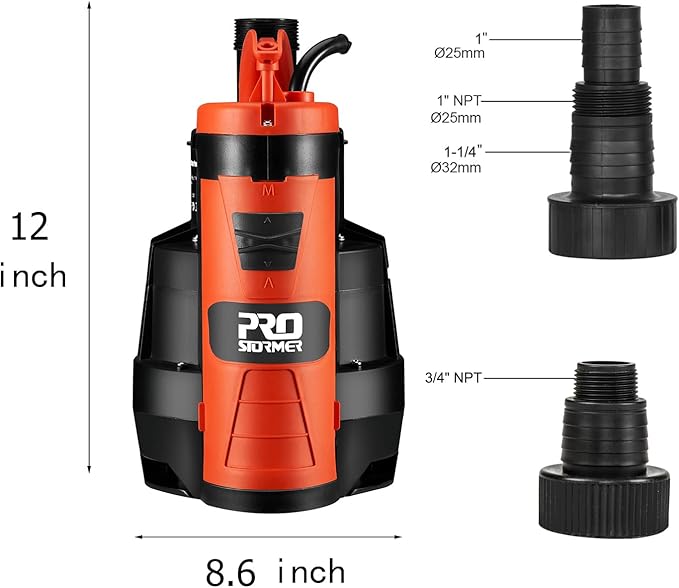 Sump Pump, Prostormer 3500 GPH 1HP Submersible Clean/Dirty Water Pump with Build-in Float Switch for Pool, Pond, Garden, Flooded Cellar and Irrigation