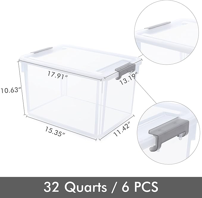 Citylife 6 Packs 32 QT Plastic Storage Bins with Lids Large Stackable Storage Containers for Organizing Clear Storage Box for Garage, Closet, Kitchen