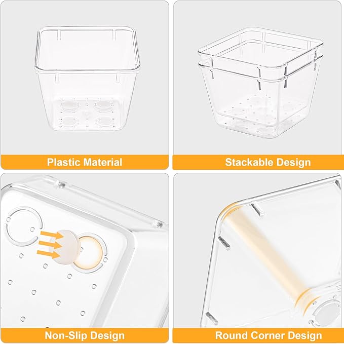 SMARTAKE 22-Piece Drawer Organizer with Non-Slip Silicone Pads, 5-Size Clear Desk Drawer Organizer Trays Storage Tray for Makeup, Jewelries, Utensils in Bedroom Dresser, Office and Kitchen, Clear