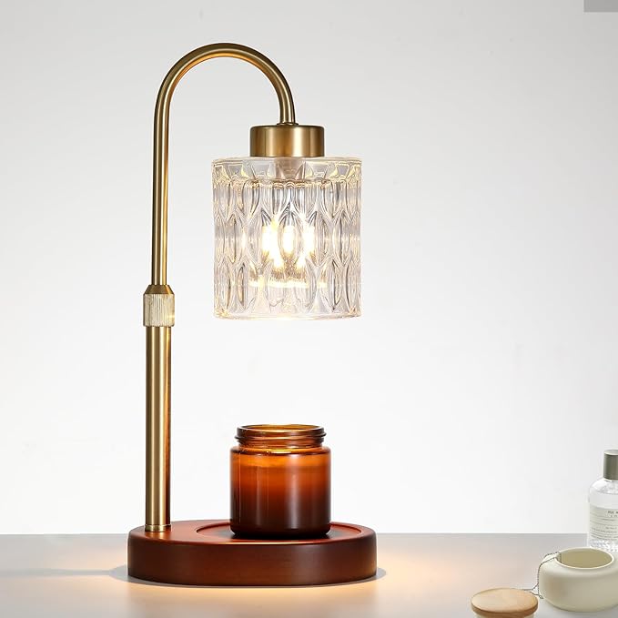 Candle Warmer Lamp with Dimmer and Timer,Home Decor Lamp for Scented Jar,Antique Brass Electric Wax Melt Warmer,Mother's Day/Birthday/Christmas Gifts for Mom/Wife,Adjustable Height,with 2 Bulbs