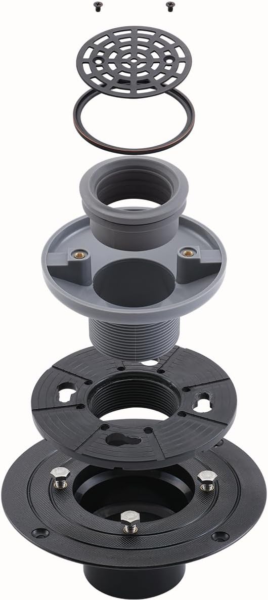 RANDOM Round Shower Drain SUS304 Stainless Steel Oil Rubbed Bronze Shower Drain 4 inch with Adjustable PVC Base Flange,Shower Floor Drain with Removable Cover Grid Grate