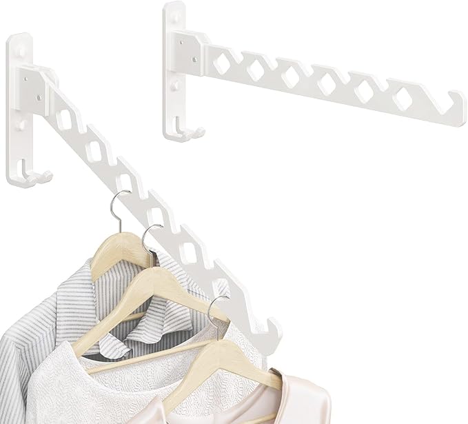 Wall Mounted Clothes Drying Rack, Wall Clothes Hanger Hook for Laundry Room, Clothes Hanger Foldable, Wall Clothes Rack Indoor, Perfect for Small Spaces, White 2 Packs