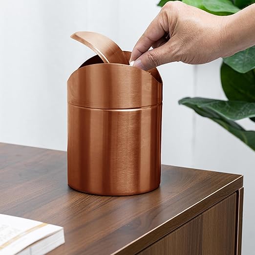 Mini Trash Can, Tiny Desktop Trash Bin with Swing Lid, Stainless Steel Bathroom Countertop Garbage Cans Kitchen Waste Bins with Trash Bag