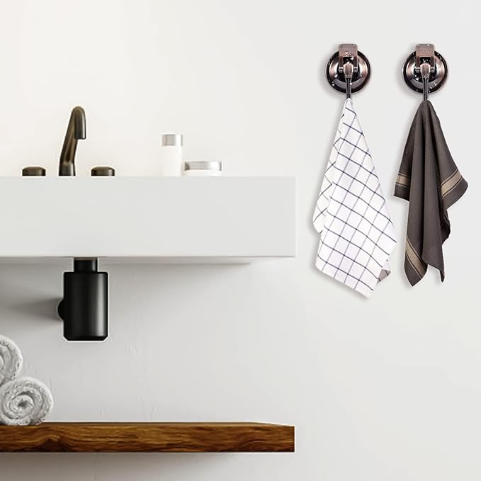 Suction Cup Hooks for Shower, Bathroom, Kitchen, Glass Door, Mirror, Tile – Loofah, Towel, Coat, Bath Robe Hook Holder for Hanging – Waterproof Wreath Hanger (Red Bronze 2Pack)