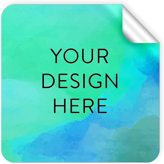 100 Custom Vinyl Stickers - Upload Your own Image, Text, Design, Logo - Personalized Logo Labels for Handmade, Packaging, Bottle, Jars, Candle, Brand Stickers (Blue Green, 2x2 Square)
