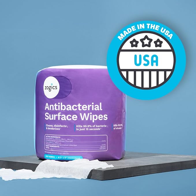 Zogics Antibacterial Wipes – Disinfecting Wipes for Sanitizing and Cleaning Surfaces and Equipment, EPA Registered Antibacterial Cleaning Wipes (3,200 Count – 4 Rolls of 800 Wipes)