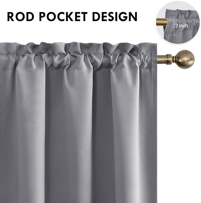 DWCN Blackout Curtains Room Darkening Thermal Insulated Bedroom Curtains Window Treatments, 42 x 45 inches Long, Set of 2 Grey Rod Pocket Drapes